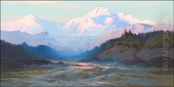 Mount Mckinley From The Tokositna River Oil Painting by Sydney Mortimer Laurence