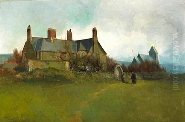 Halsetown Vicarage And Church Oil Painting by Sydney Mortimer Laurence