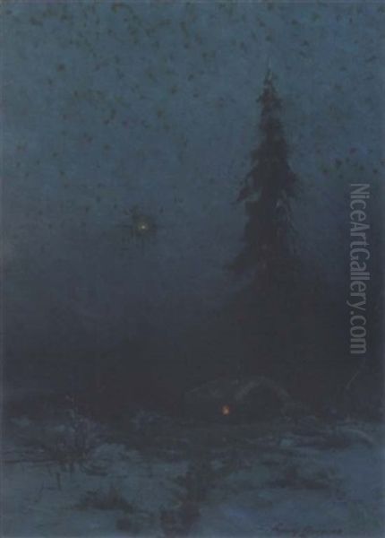 Winter Night In Alaska Oil Painting by Sydney Mortimer Laurence