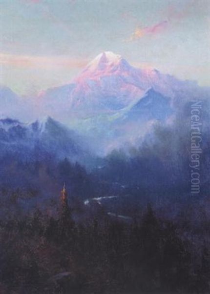 Mt. Mckinley From The Headwaters Of The Tokachutna River Oil Painting by Sydney Mortimer Laurence