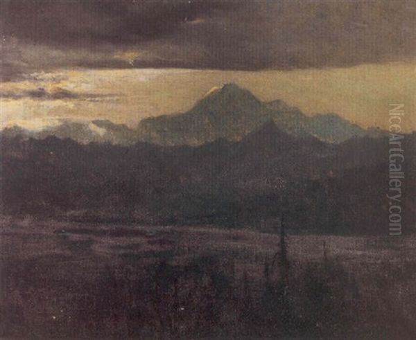 A View Of Mt. Mckinley At Midnight In June Oil Painting by Sydney Mortimer Laurence