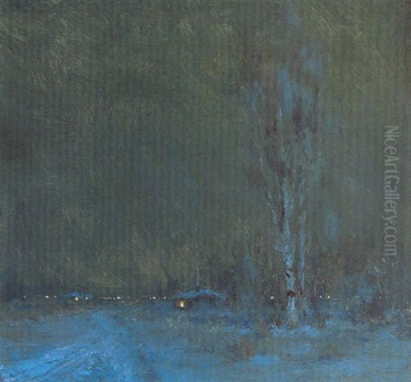 A Nocturnal Winter Landscape Oil Painting by Sydney Mortimer Laurence