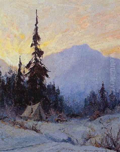 Campsite At Sunset Oil Painting by Sydney Mortimer Laurence