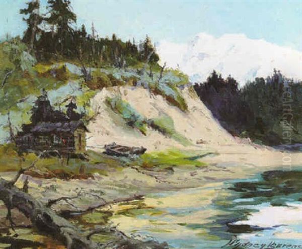 Cabin By A Mountain Lake Oil Painting by Sydney Mortimer Laurence