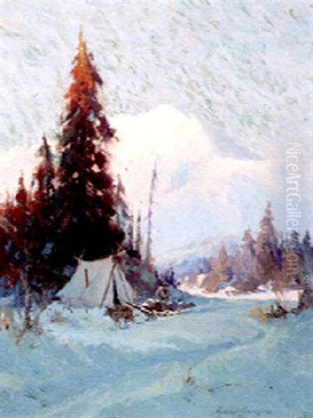 Mt. Mckinley With Sled Oil Painting by Sydney Mortimer Laurence