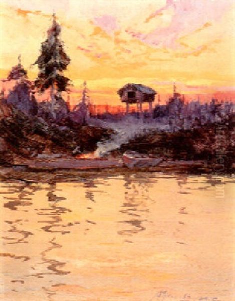 Sunset With Cache, Alaska Oil Painting by Sydney Mortimer Laurence