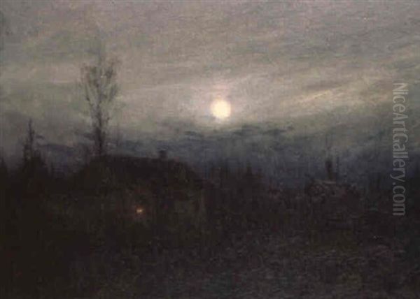 Cabin By Moonlight Oil Painting by Sydney Mortimer Laurence