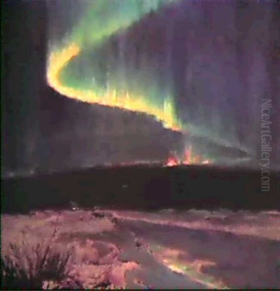 The Northern Lights, Cape Homer, Alaska Oil Painting by Sydney Mortimer Laurence