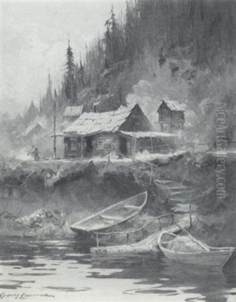 Whiskey Creek Road House, Yukon River, Alaska Oil Painting by Sydney Mortimer Laurence