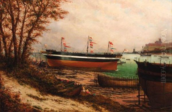 Launching Day; The Maiden Voyage; And The Foundering Oil Painting by Stuart Henry Bell