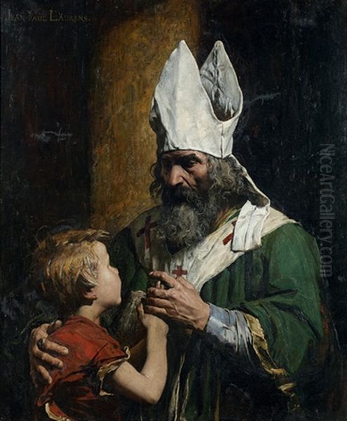 Un Eveque Benissant Un Enfant Oil Painting by Jean Paul Laurens