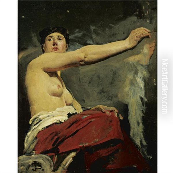 Study For The Central Figure In The Ceiling Of The Palais De La Legion D'honneur (+ The Fire; 2 Works, Various Sizes) Oil Painting by Jean Paul Laurens