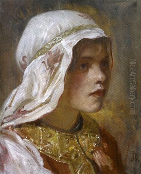 Portrait De Jeune Femme Habillee A L'orientale Oil Painting by Jean Paul Laurens