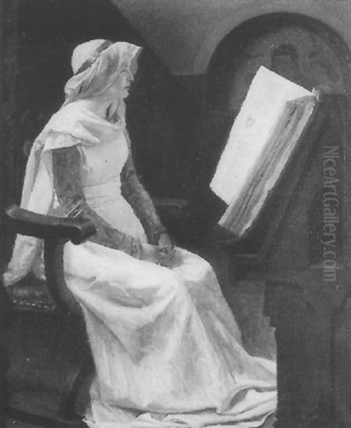 Jeune Femme Assise Lisant Un Antiphonaire Oil Painting by Jean Paul Laurens