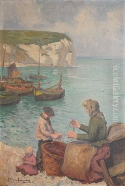 Mere Et Enfant Au Bord De La Mer Oil Painting by Jean-Pierre Laurens