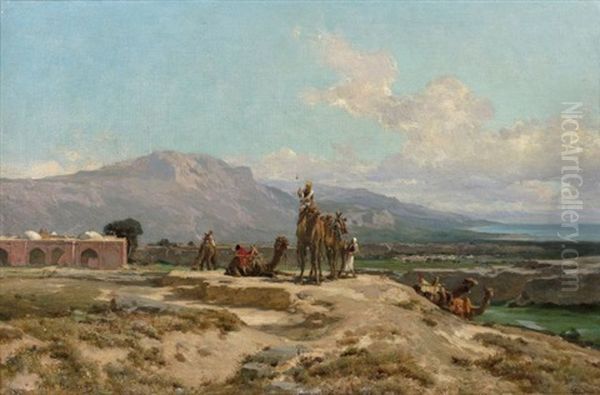 La Halte De La Caravane Oil Painting by Jules (Joseph Augustin) Laurens