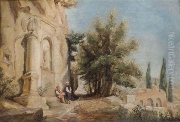 Deux Orientaux Devant Un Temple Oil Painting by Jules (Joseph Augustin) Laurens