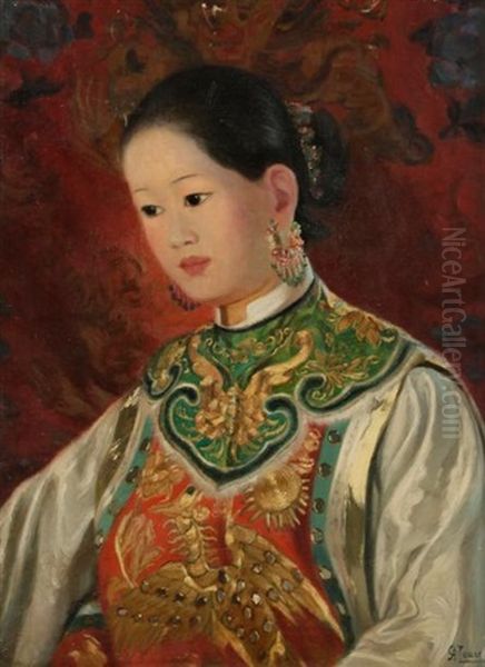 Portrait De Femme Asiatique En Costume Traditionnel Oil Painting by Paul Albert Laurens