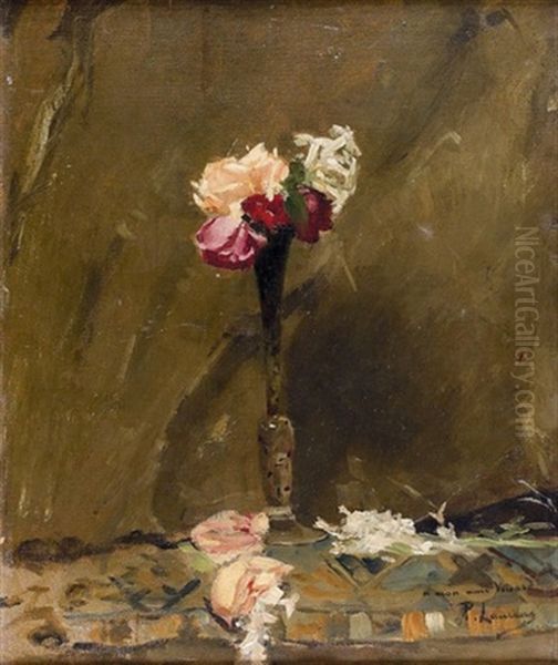 Stillleben Mit Rose In Schlanker Vase Oil Painting by Paul Albert Laurens