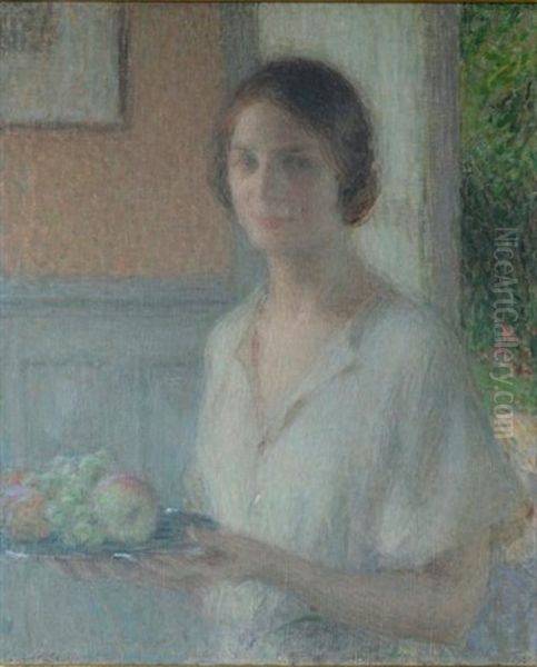 Jeune Femme Portant Une Assiette De Fruits by Ernest Joseph Laurent