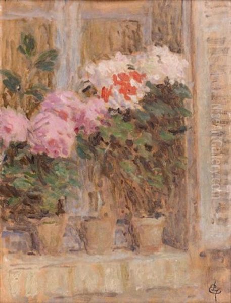 Fleurs A La Fenetre Oil Painting by Ernest Joseph Laurent