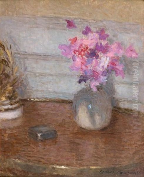 Vase De Fleurs Au Gueridon Oil Painting by Ernest Joseph Laurent