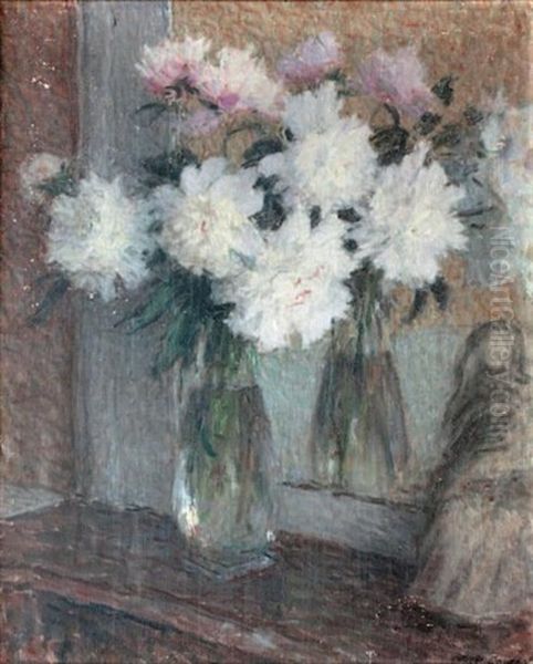 Bouquet De Pivoines Dans Un Vase Aupres D'un Miroir Oil Painting by Ernest Joseph Laurent