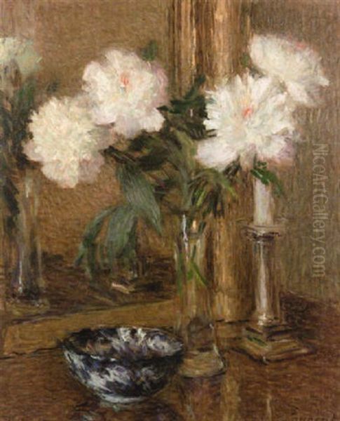 Vase De Fleurs Devant La Glace Oil Painting by Ernest Joseph Laurent