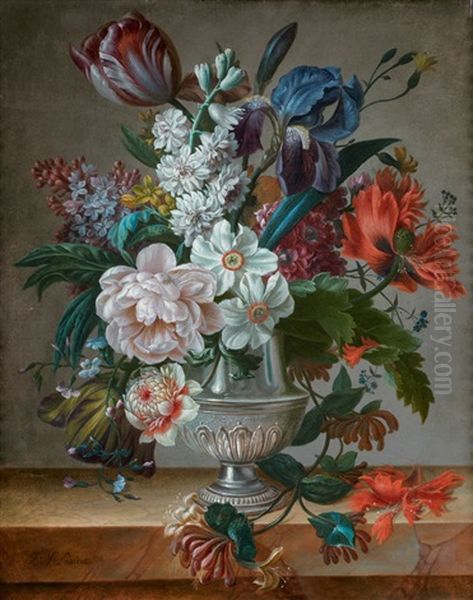 Bouquet De Fleurs Dans Un Vase En Etain Oil Painting by Francois-Nicolas Laurent