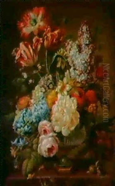 Vase De Fleurs Sur Un Entable-ment De Marbre by Francois-Nicolas Laurent