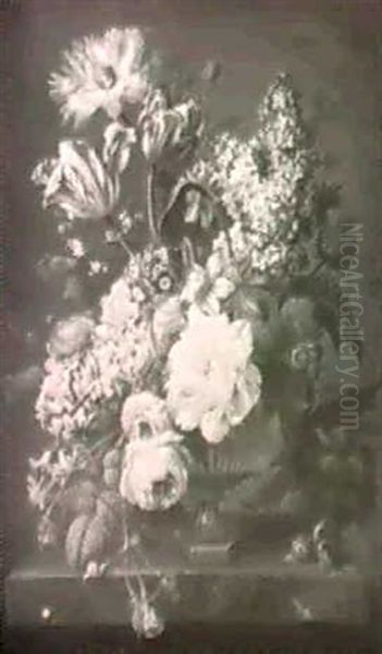 Vase De Fleurs Sur Un Entablement De Marbre Oil Painting by Francois-Nicolas Laurent