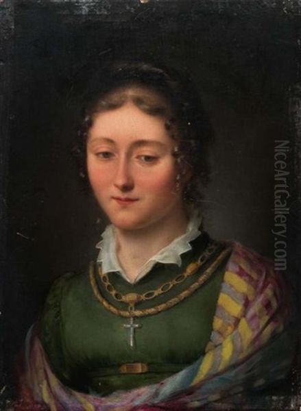 Portrait De Mademoiselle Pauline Laurent, Fille Du Peintre Oil Painting by Jean Antoine Laurent