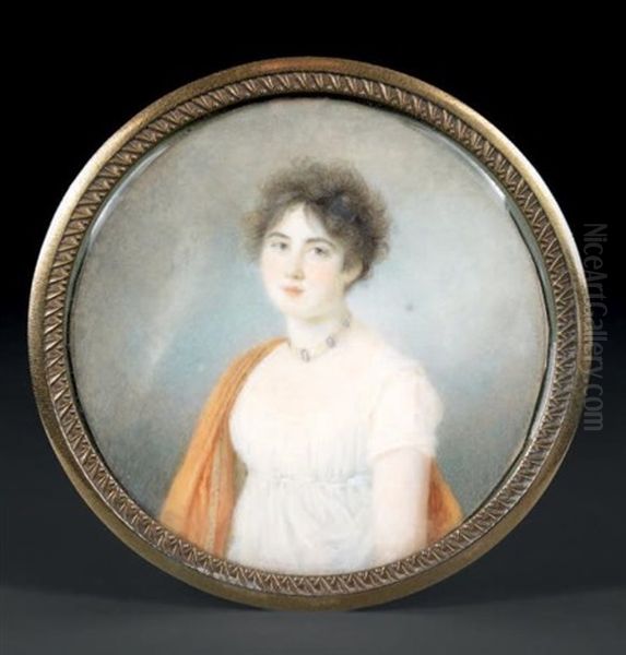 Portrait De Jeune Femme En Buste De Trois-quarts Vers La Gauche Presque De Face En Robe De Voile Blanc Portant Un Collier De Camees Oil Painting by Jean Antoine Laurent