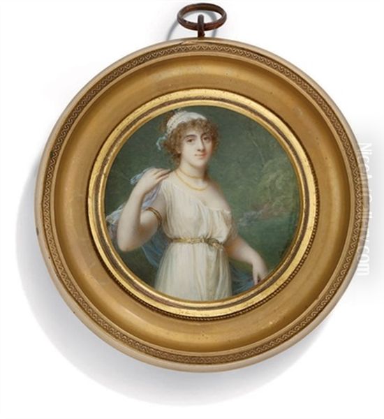 A Young Lady In Classicising White Dress Worn Loose With A Gold Belt Oil Painting by Jean Antoine Laurent