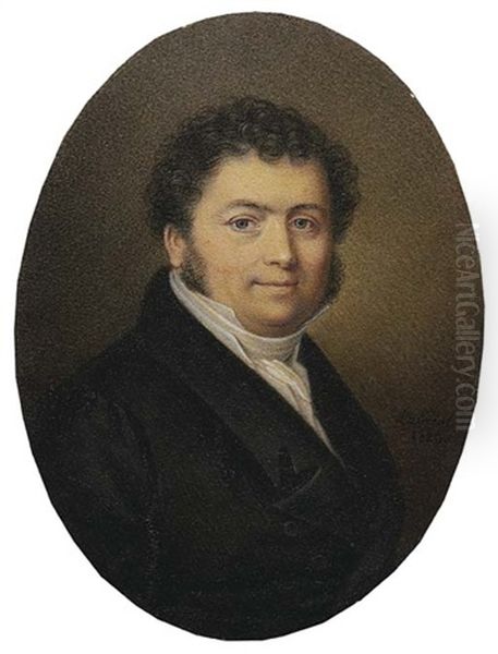 George Lesaing, In Black Coat And Waistcoat, White Shirt And Cravat, Curling Dark Hair And Sideburns Oil Painting by Jean Antoine Laurent