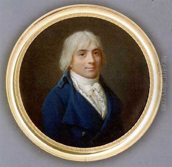 Marquise De Chieza, In Blue Coat, Blue And White Spotted Waistcoat And Knotted White Cravat, Powdered Hair Oil Painting by Jean Antoine Laurent