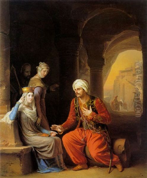 The Meeting Of Eleanor Of Guyenne And The Sultan Of Iconia Oil Painting by Jean Antoine Laurent