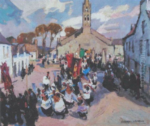 Pardon De St. Jean Trolimon - Finistere Oil Painting by Marcel Laurent