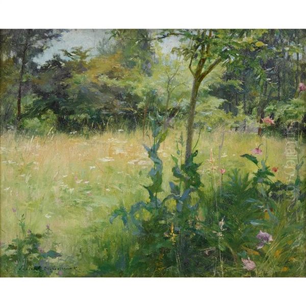 Blumenwiese An Der Waldlichtung Oil Painting by Henri Alphonse Laurent-Desrousseaux