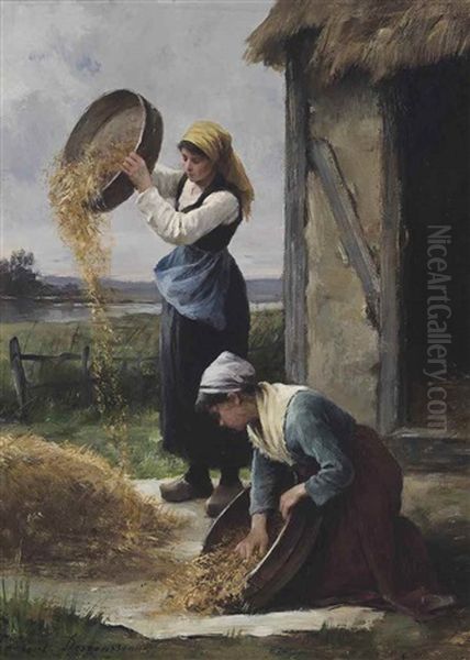 The Gleaners Oil Painting by Henri Alphonse Laurent-Desrousseaux