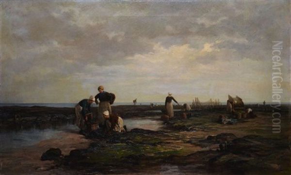 Les Ramasseuses De Coquillages Oil Painting by Henri Alphonse Laurent-Desrousseaux