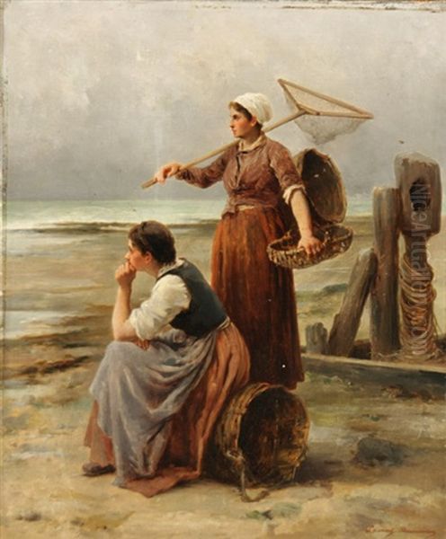 Les Remailleuses De Filet Oil Painting by Henri Alphonse Laurent-Desrousseaux