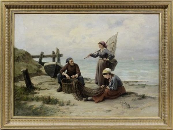 Les Remailleuses De Filet Oil Painting by Henri Alphonse Laurent-Desrousseaux