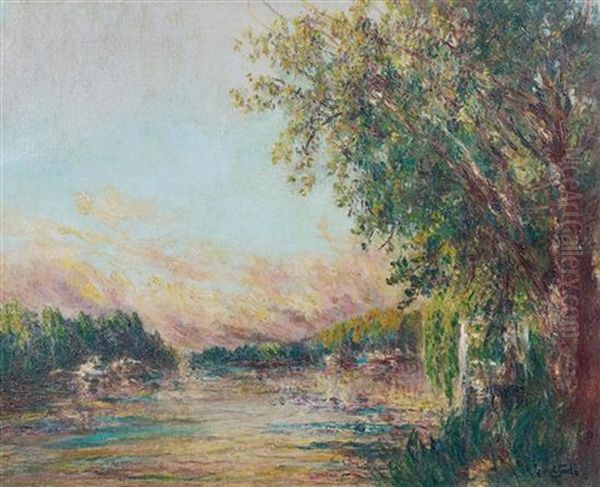 Lever De Soleil Sur Le Rio Tigre (buenos Aires, Argentine) Oil Painting by Lucien Laurent-Gsell