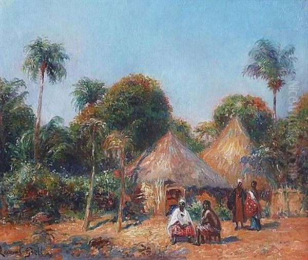 Les Palabres Au Village (+ Another, Verso) Oil Painting by Lucien Laurent-Gsell