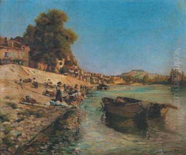 Lavandieres Sur Le Rhone Oil Painting by Lucien Laurent-Gsell