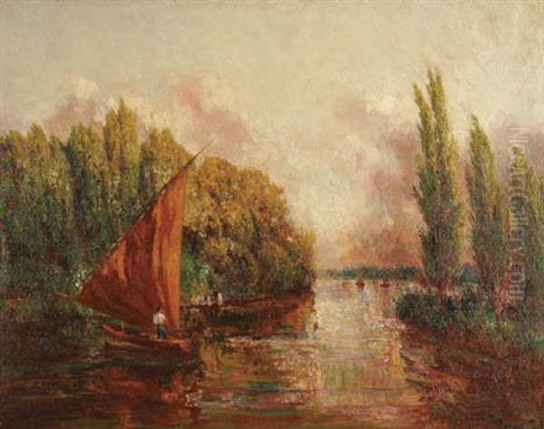 Lakeside Landscape Oil Painting by Lucien Laurent-Gsell