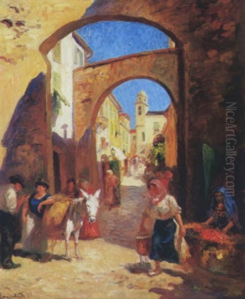 Scene De Rue Oil Painting by Lucien Laurent-Gsell