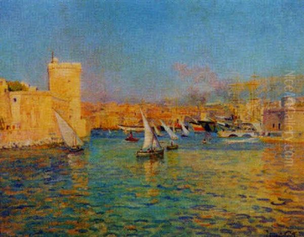 Entree Du Port De Marseille Oil Painting by Lucien Laurent-Gsell