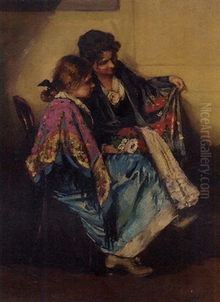 Comparing Shawls Oil Painting by Cesare Laurenti